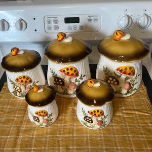 Vintage Merry Mushroom Canister Set 10 Piece Sears Roebuck & Co.